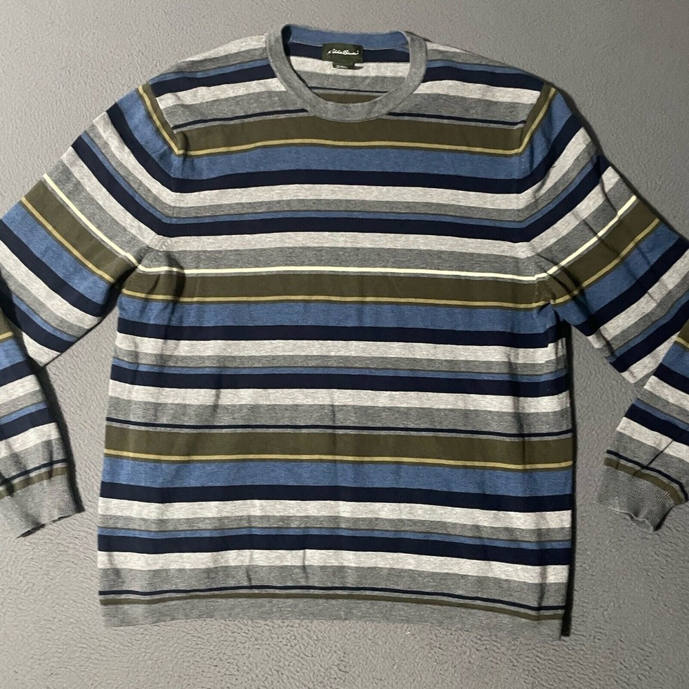 Eddie Bauer Sweater Mens XL Multicolored Crew Neck Long Sleeve‎ Striped Casual